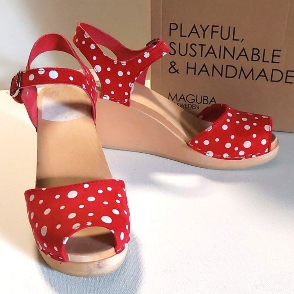 NIB Anthropologie Maguba Bologna Red Suede Polka Dot, US 7/EU 38